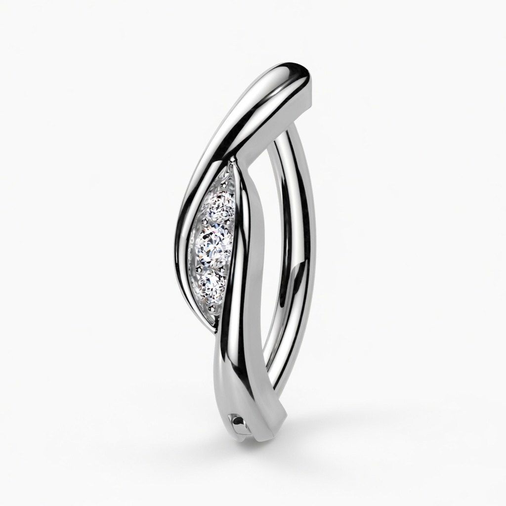 Anneau au nombril Spirale enlacée 3 zircons