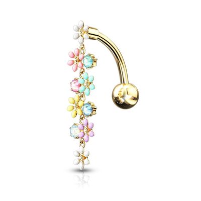 Piercing au nombril inversé Pendentif fleur émaillé doré