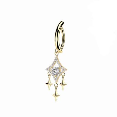 Bauchnabelpiercing Ring mit Kristallraute und Sternanhänger vergoldet