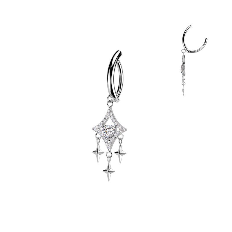 Piercing au nombril anneau avec losange en cristaux et étoiles
