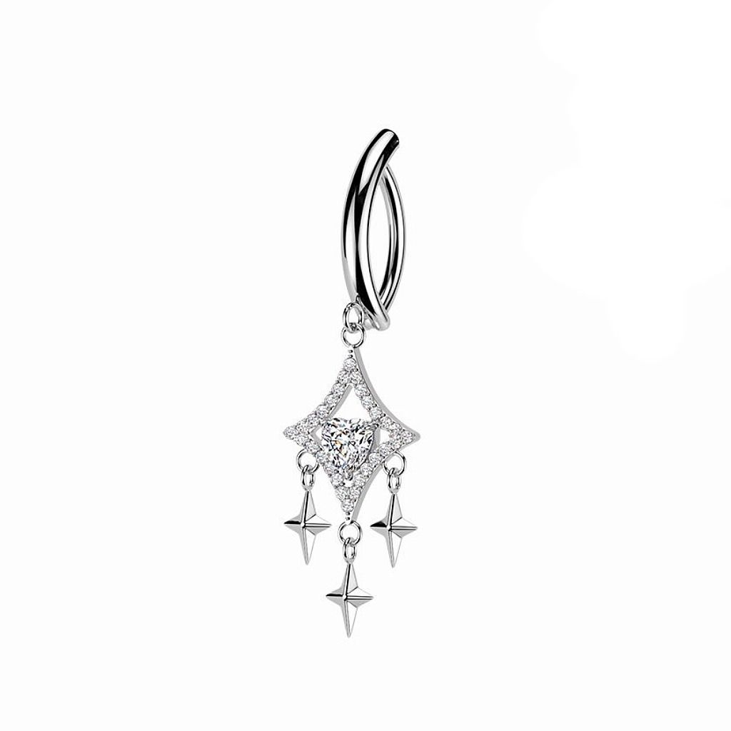 Bauchnabelpiercing Ring mit Kristallraute und Sternanhänger