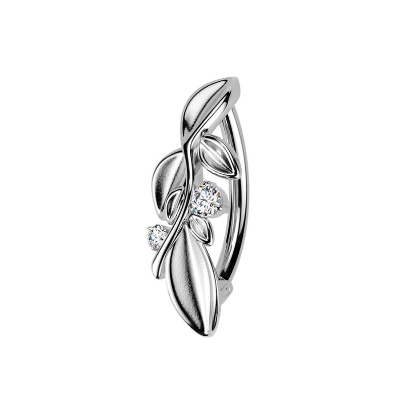 Bauchnabelpiercing mit Blättern und Kristall