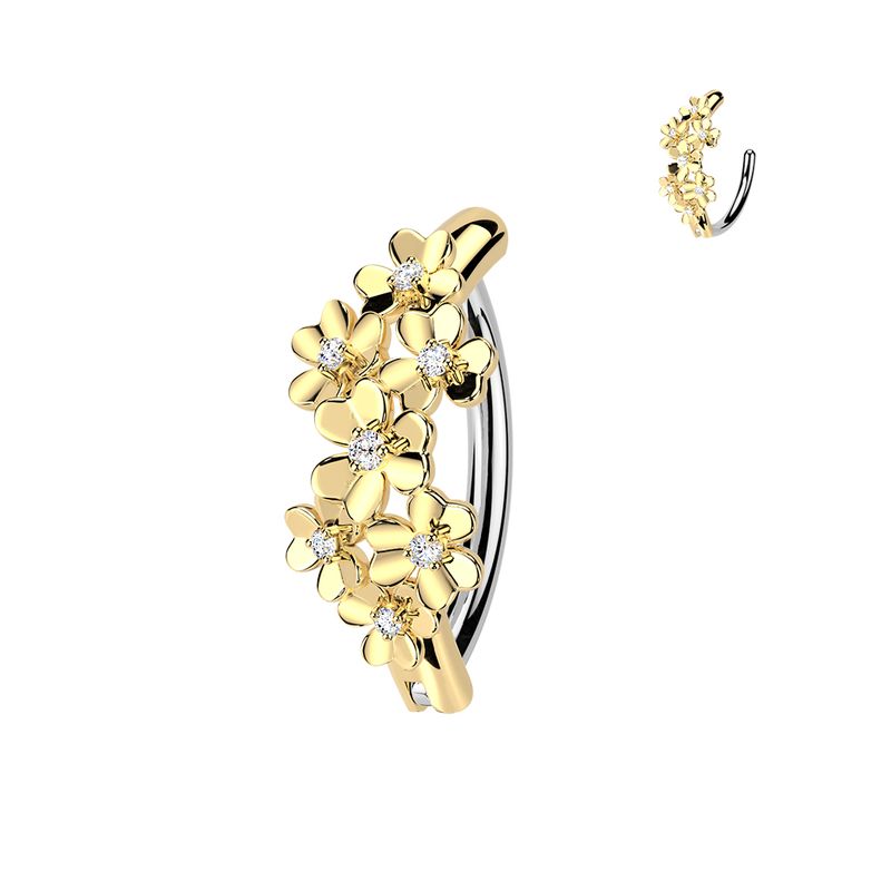 Piercing au nombril anneau bouquet floral doré