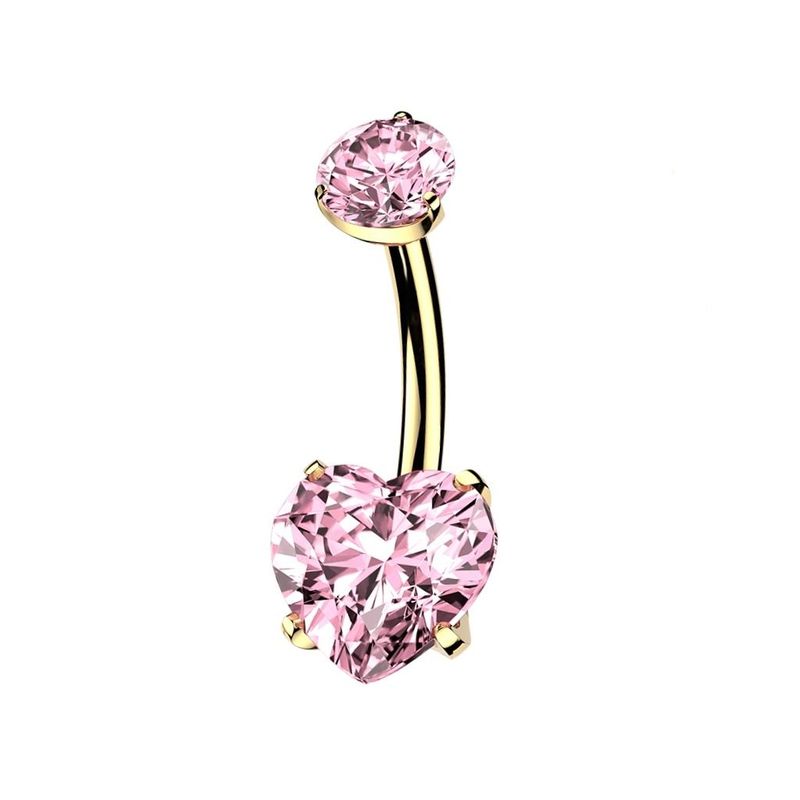 Bauchnabelpiercing aus Titan mit 24K Goldbeschichtung und pinkem Herz