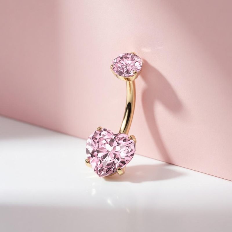 Piercing au nombril en titane avec placage en or 24 carats et cœur rose