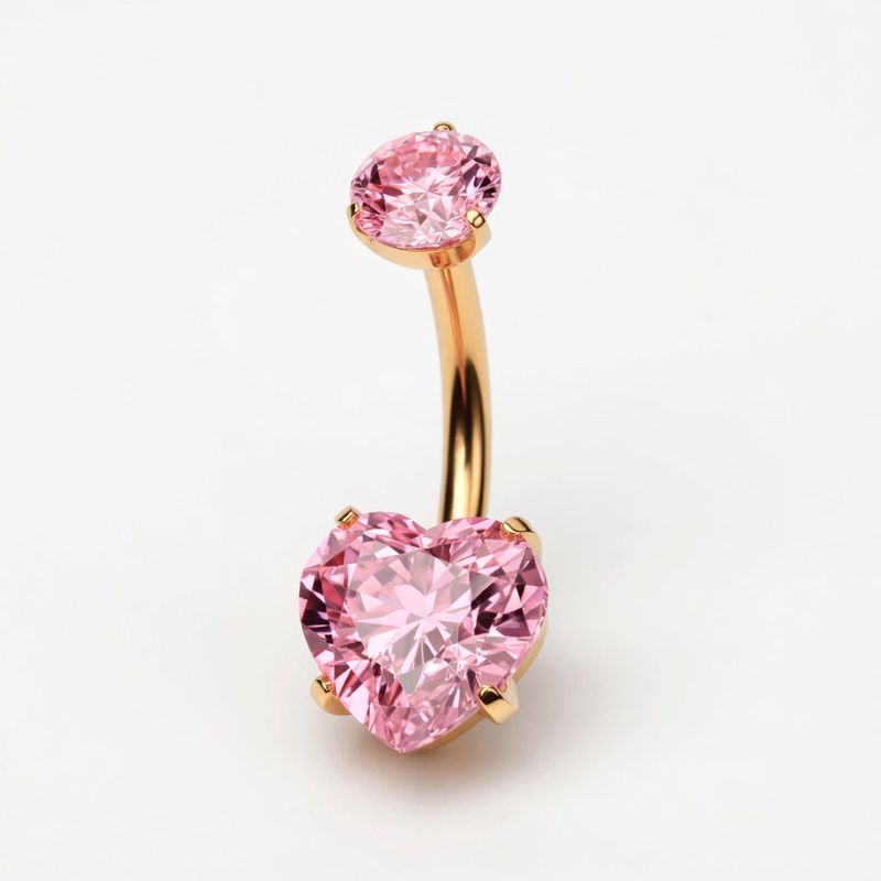 Bauchnabelpiercing aus Titan mit 24K Goldbeschichtung und pinkem Herz
