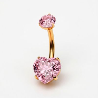 Bauchnabelpiercing aus Titan mit 24K Goldbeschichtung und pinkem Herz