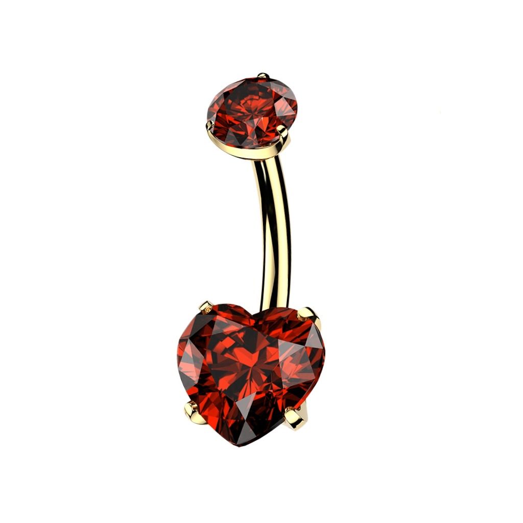 Bauchnabelpiercing aus Titan mit 24K Goldbeschichtung und rotem Herz