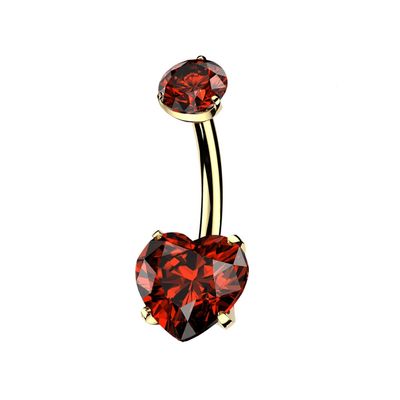 Bauchnabelpiercing aus Titan mit 24K Goldbeschichtung und rotem Herz