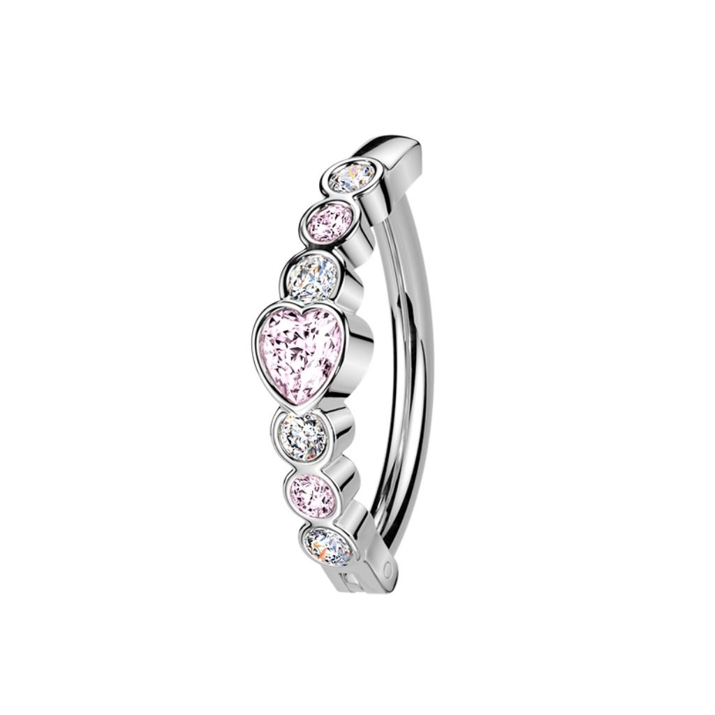 Piercing au nombril en acier chirurgical avec zircon cœur