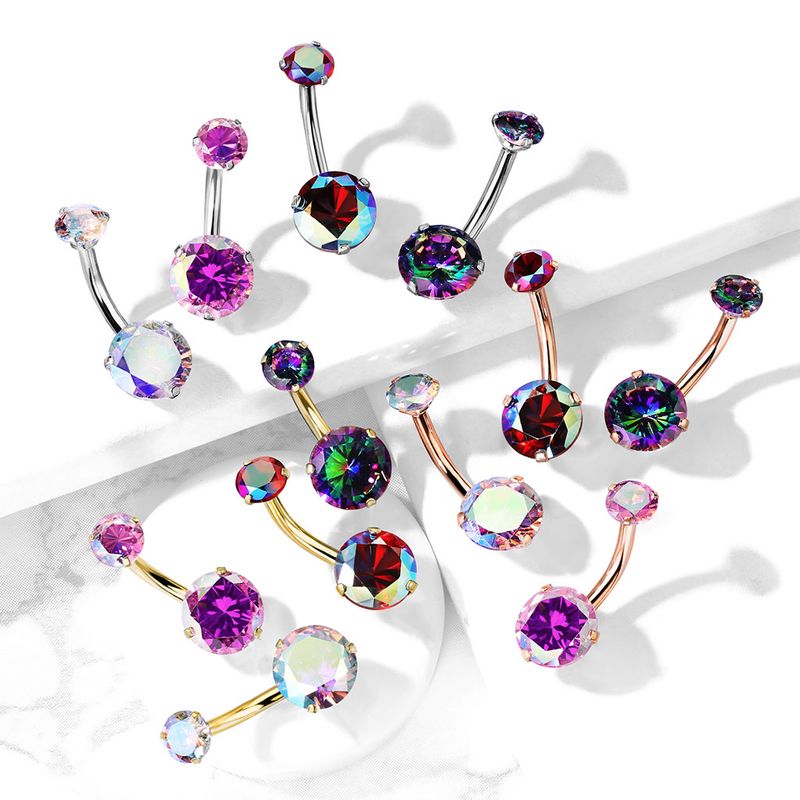 Piercing au nombril avec zirconiums AB roses sertis