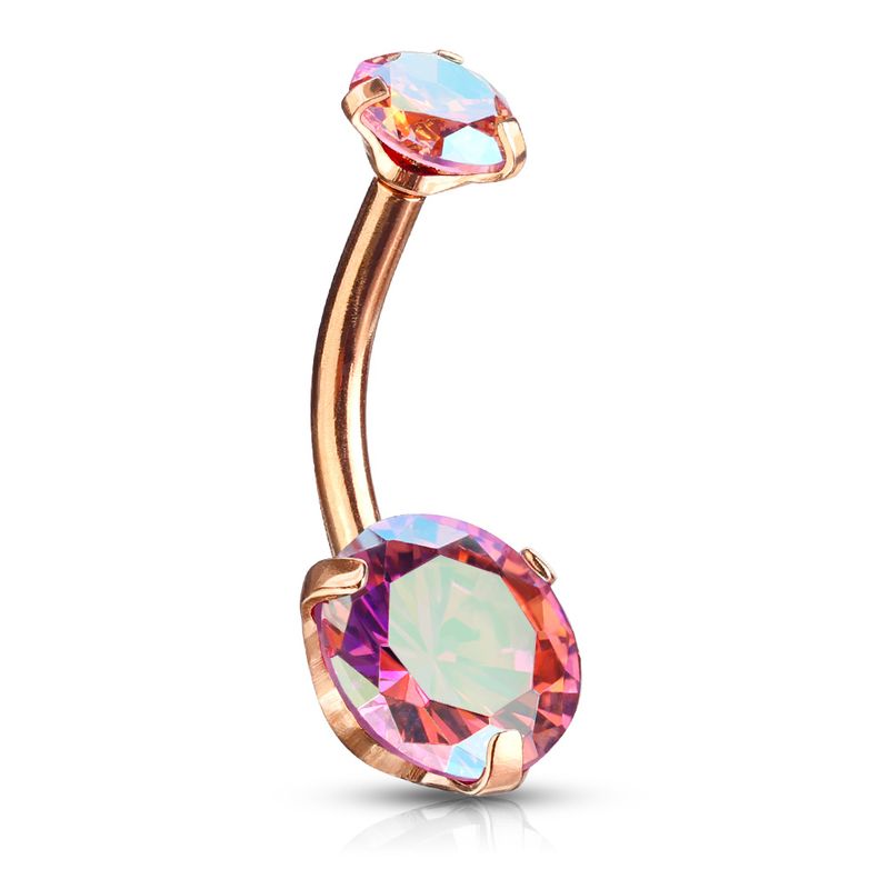Bauchnabelpiercing mit AB-pink CZ gefasst, rosegold
