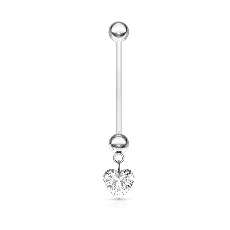 Piercing au nombril de grossesse avec zircon cœur blanc