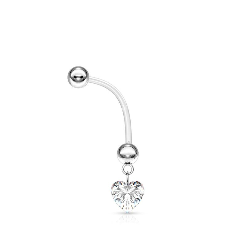 Piercing au nombril de grossesse avec zircon cœur blanc