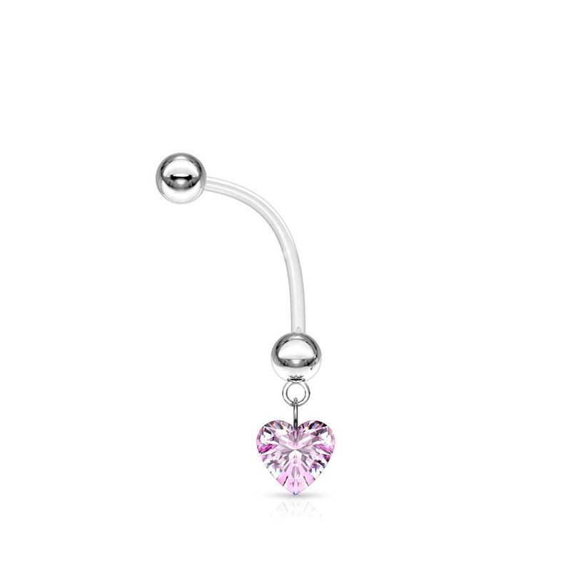 Piercing au nombril de grossesse avec zircon cœur rose
