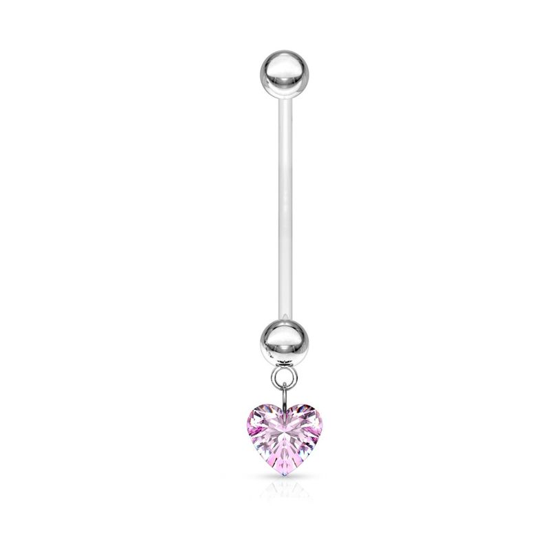 Piercing au nombril de grossesse avec zircon cœur rose