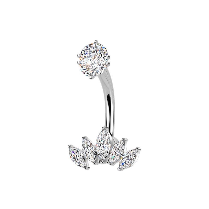 Piercing au nombril en titane avec filetage interne et couronne de zircons
