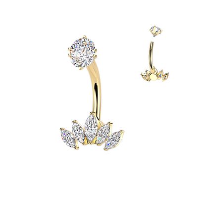 Goldfarbenes Titan Bauchnabelpiercing mit Innengewinde und Zirkonia-Krone