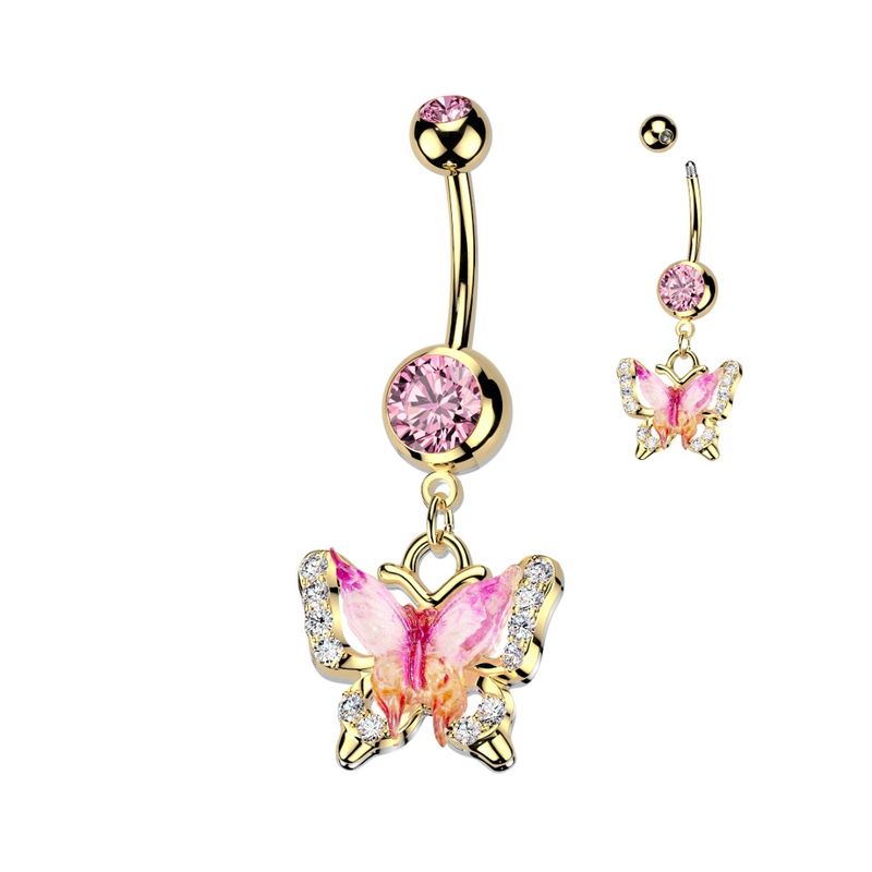 Goldenes Bauchnabelpiercing Schmetterling 316L PVD &amp; CZ
