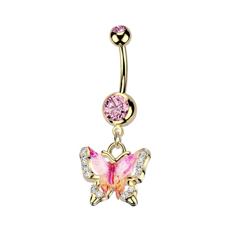 Goldenes Bauchnabelpiercing Schmetterling 316L PVD &amp; CZ