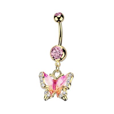 Goldenes Bauchnabelpiercing Schmetterling 316L PVD &amp; CZ