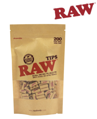 RAW-TIPS 200/Bag Unbleached Pre-Rolled Rolling Tips
