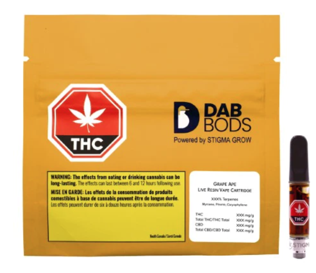 1g DAB BODS-Grape Ape Live Resin Vape Cartridge