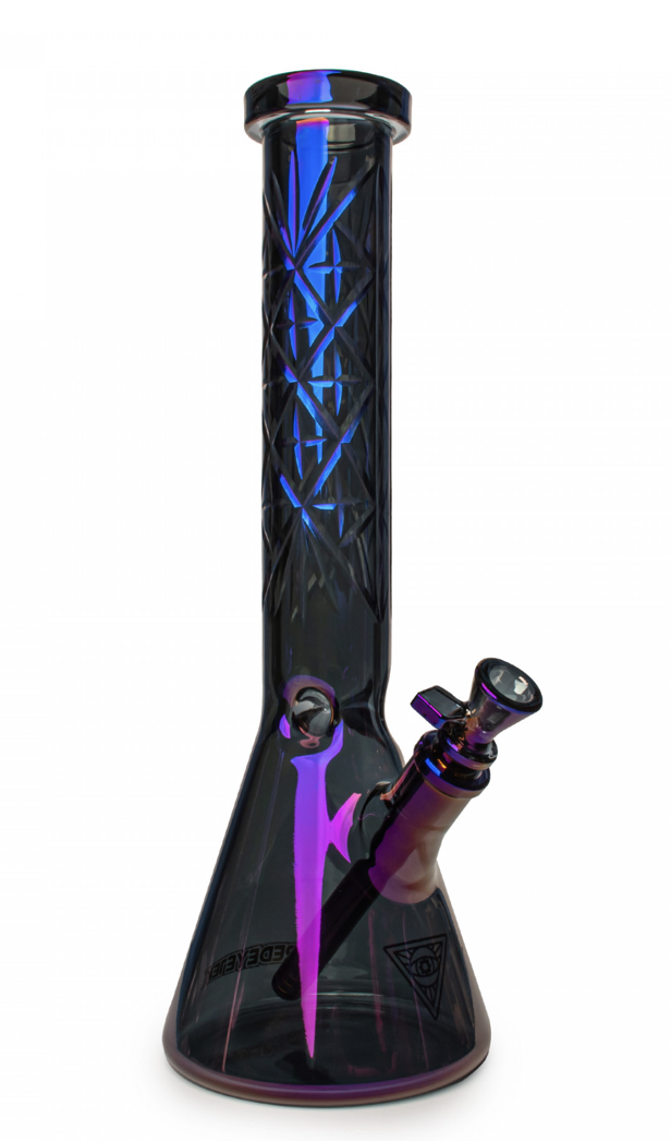 15” RED EYE-Blue Metallic Terminator Finish Beaker Bong w/Hobstar Engraving