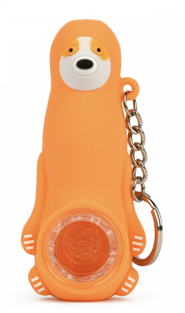3.75&quot; LIT Silicone-Orange Sloth Handpipe w/Glass Bowl &amp; Keychain