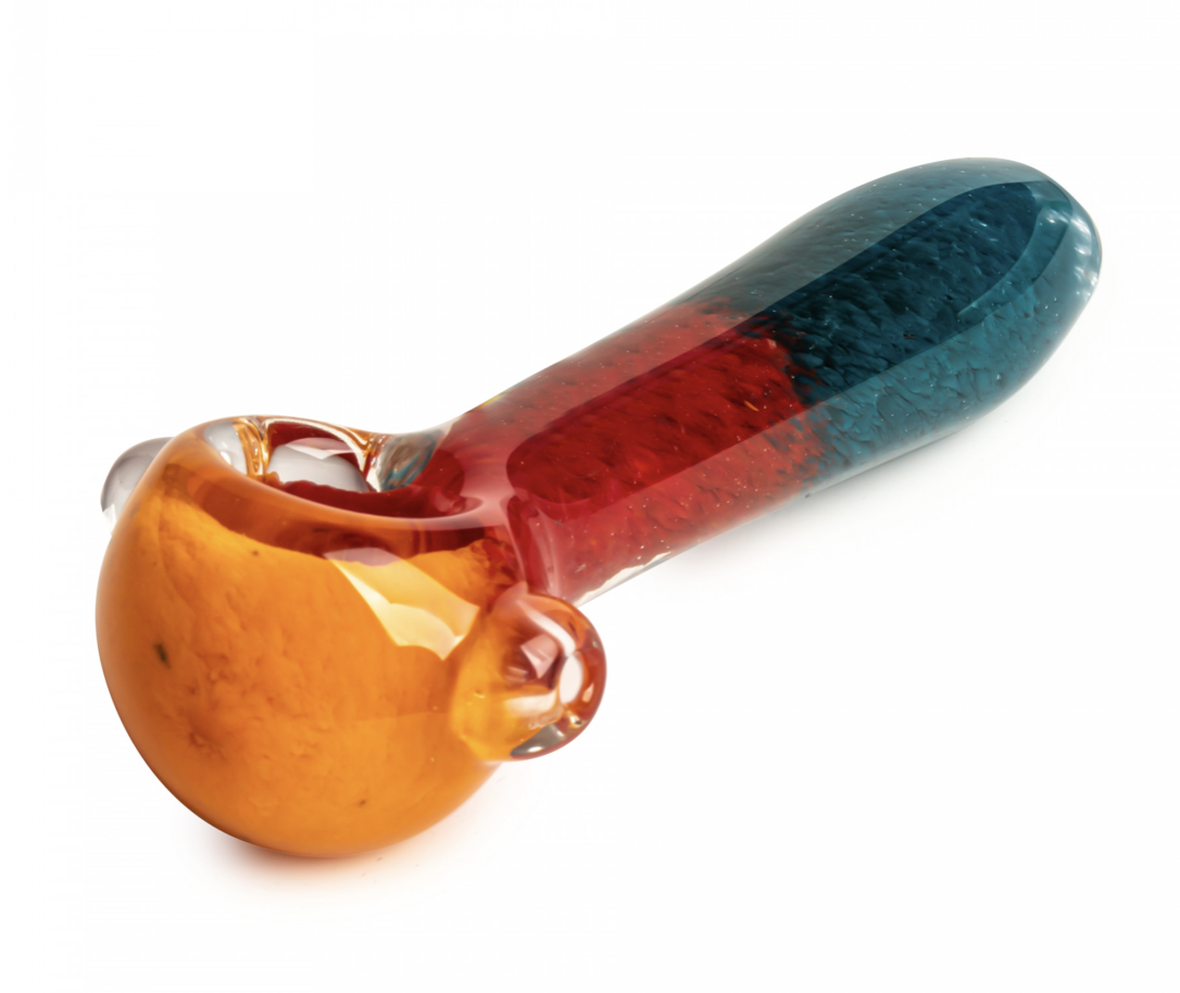 3.5&quot; RED EYE-Red, Orange, &amp; Teal Fritter Handpipe W/Neoprene Bag