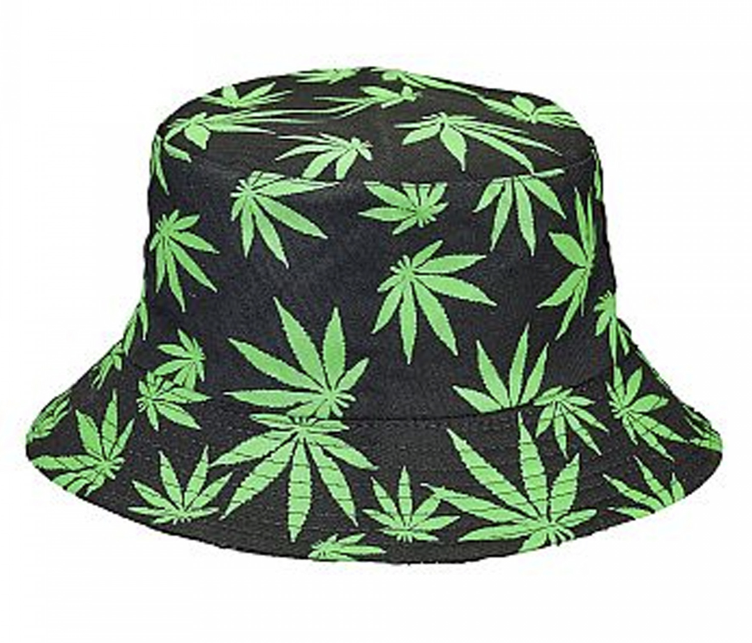 BUCKET HAT-Black Cannabis Leaf