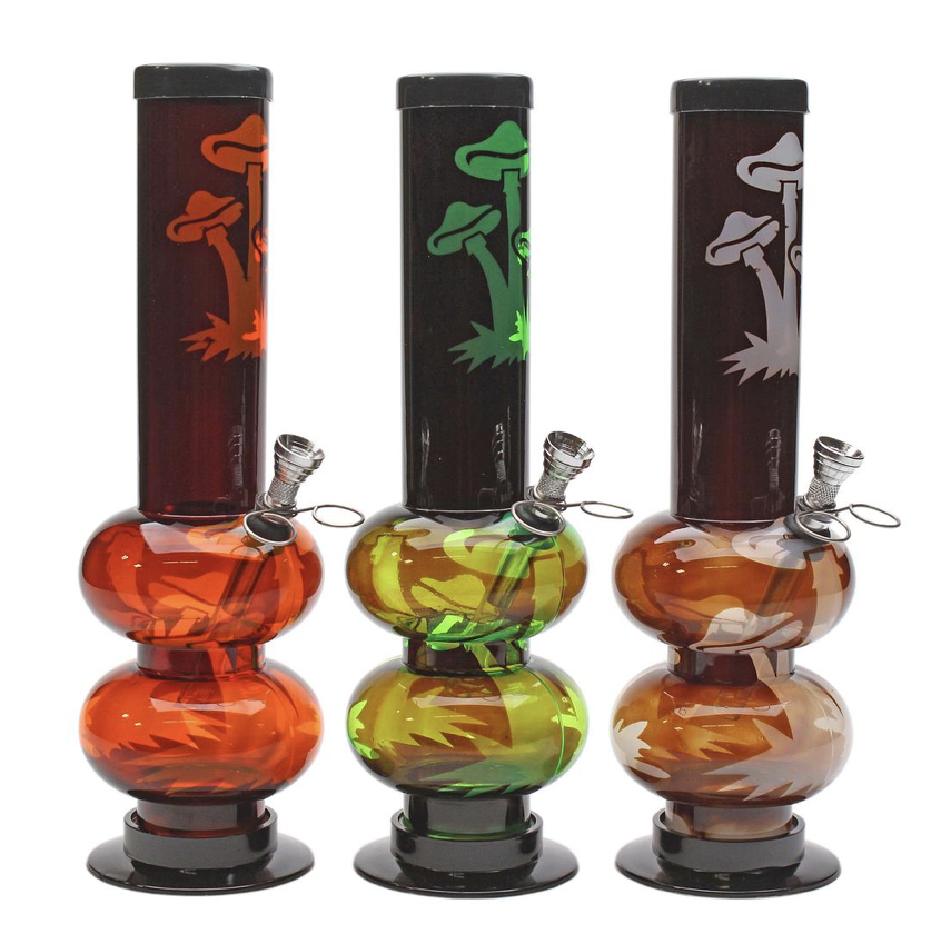 12&quot; POPS-Acrylic Double Bubble Bong w/Mushroom | ORANGE, GREEN, OR WHITE