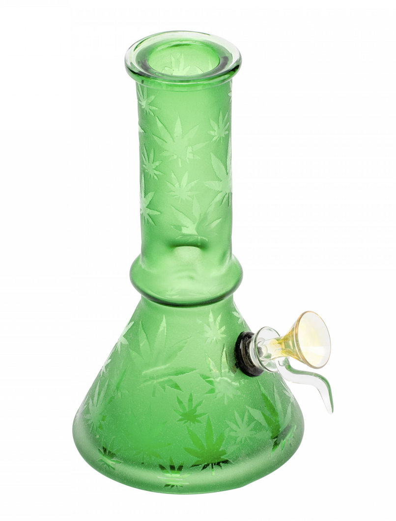 8&quot; RETRO GLASS-Etched Multi Leaf Beaker Bong w/Ice Pinch