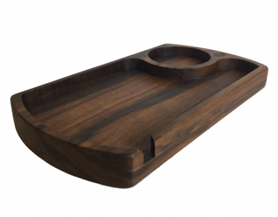 ROLLING TRAY-FUTO-Walnut Wood Carved Rolling Tray