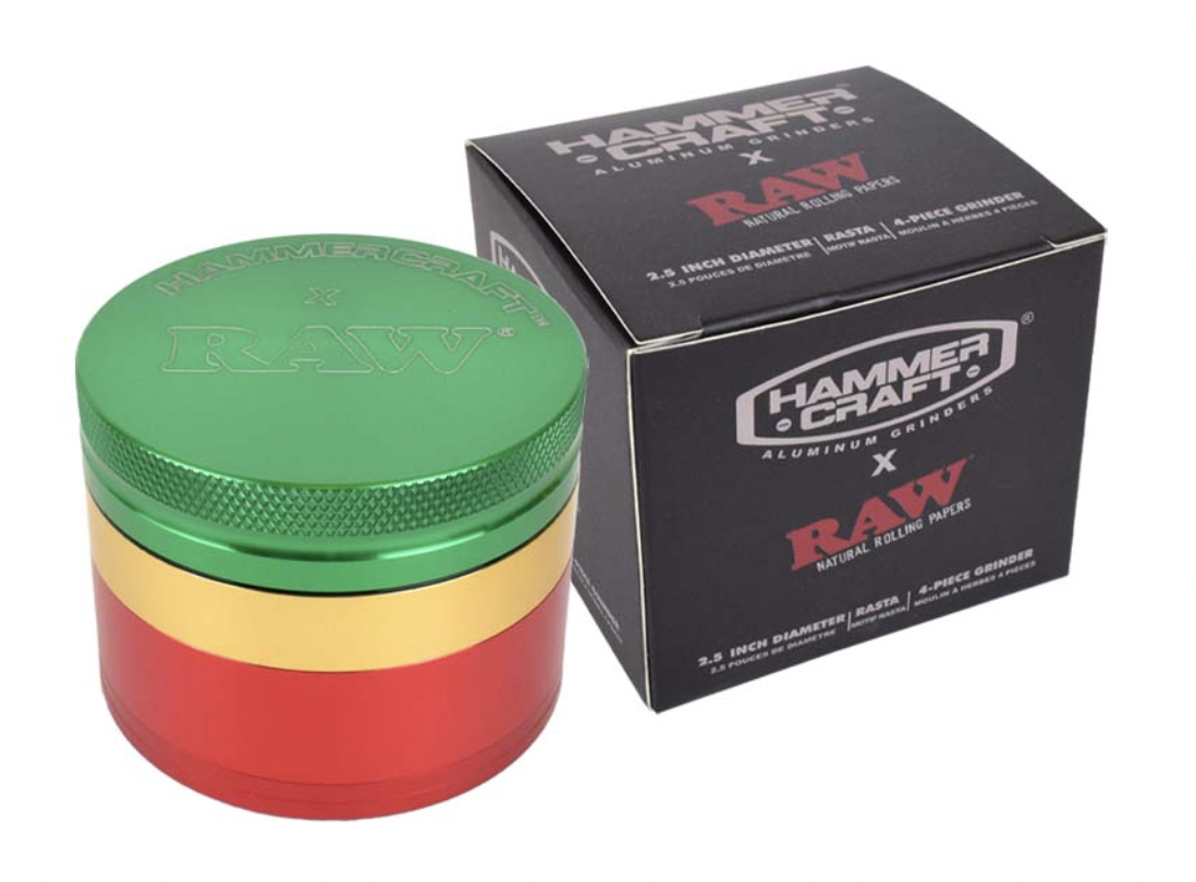 GRINDER | RAW x HAMMER CRAFT Aluminum CNC 4-pc 2.5&quot; RED, RASTA or BLACK