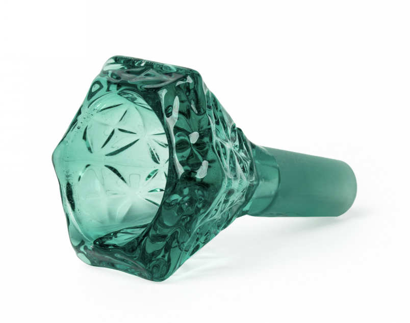 BOWL | RED EYE-XL Hobstar Carved Teal Bowl 14mm Pull-Out
