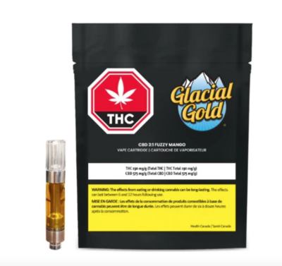 1g GLACIAL GOLD-Fuzzy Mango CBD 3:1 Vape Cartridge