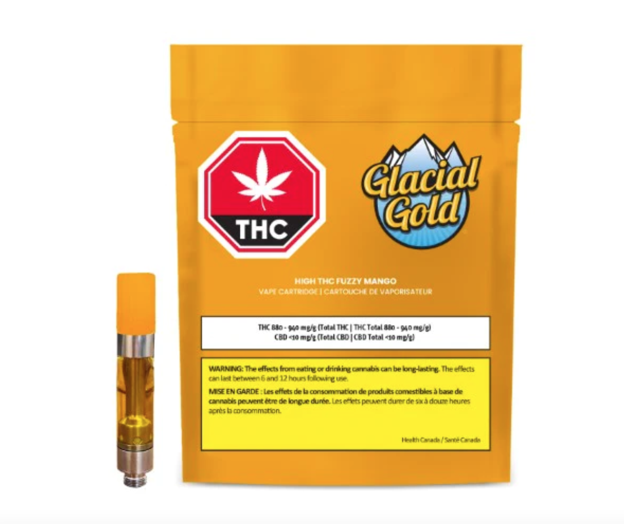 1g GLACIAL GOLD-High THC Fuzzy Mango Vape Cartridge