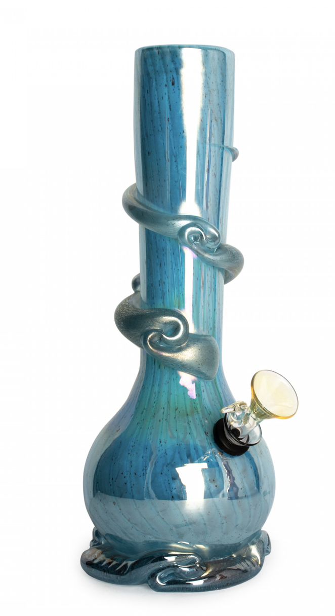 11” RETRO GLASS-Pale Blue Kozani w/wrap &amp; Decorative Base Bong