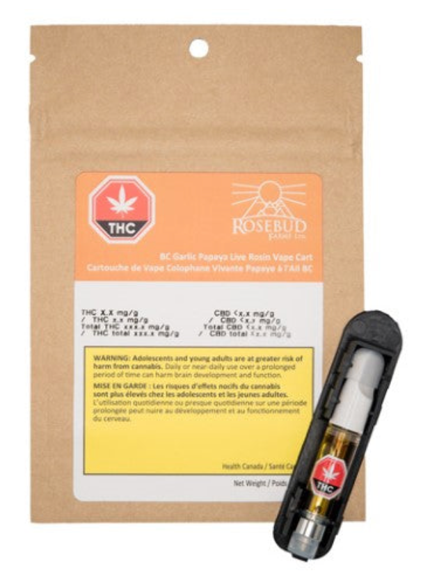 1g ROSEBUD CANNABIS FARMS-BC Garlic Papaya (GMO Bomb) Live Rosin Vape Cartridge