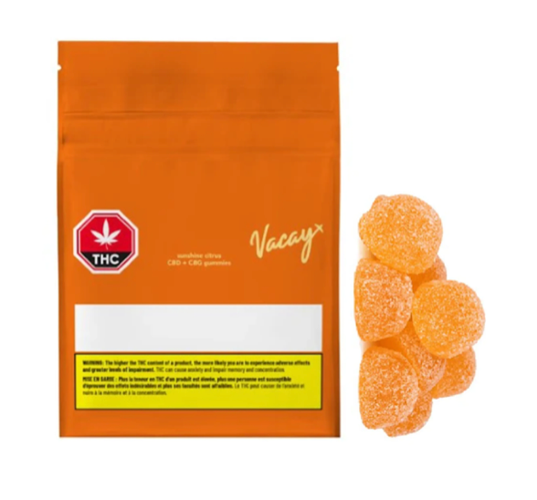 40g VACAY-Sunshine Citrus CBD+CBG Chews 10/pack
