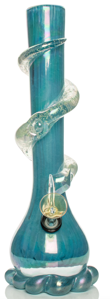 12” RETRO GLASS-Platinum Metallic Bubble Bong w/Glow-In-The-Dark Wrap