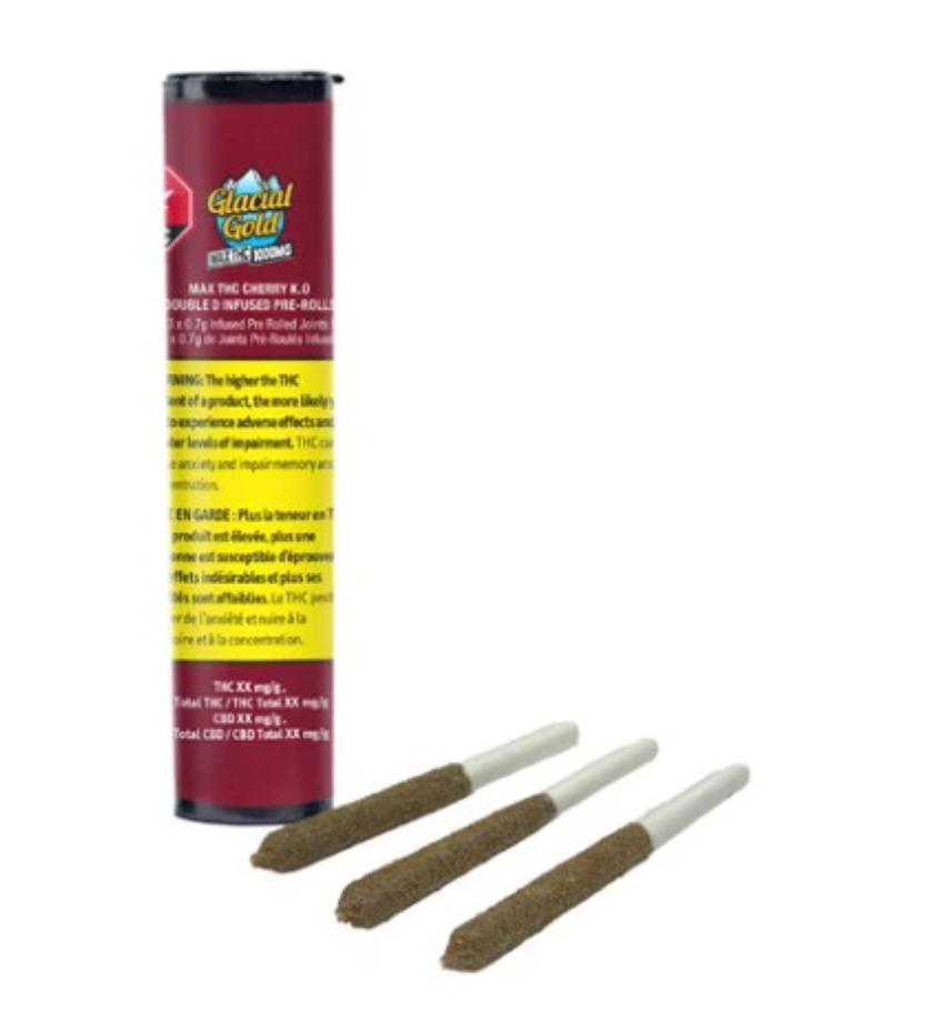 2.1g GLACIAL GOLD-Max THC Cherry K.O. Double D Infused PR 3x.7g