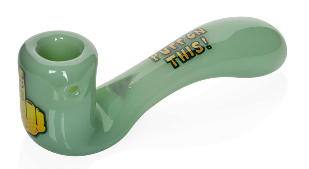 5.5” RED EYE GLASS-Sherlock Hand Pipe w/decals WHITE or GREEN