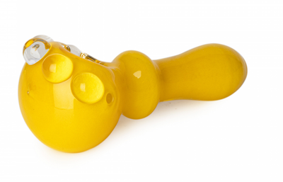 4” RED EYE-Yellow Full Fritter Hand Pipe w/Clear Marbles