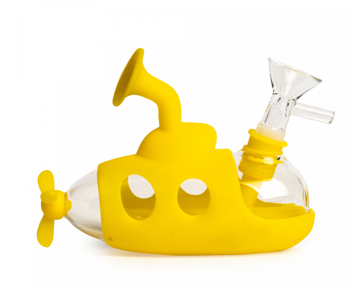 5” LIT-Silicone Yellow Submarine Bubbler w/Glass Chamber &amp; Bowl