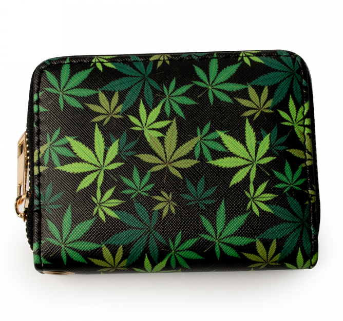 WALLET-Black with Cannabis Leaves