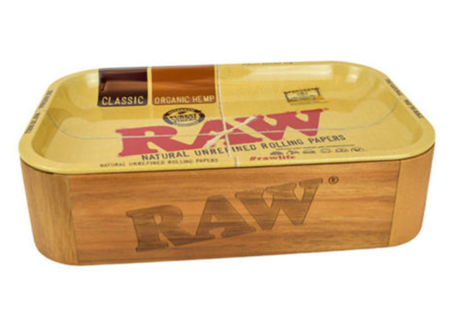 RAW-Wooden Stash Box with Rolling Tray Lid 11&quot;x7&quot;x3.5&quot;