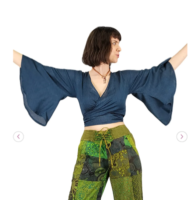 SALMO CANNABIS-Solid Bell Sleeve Wrap Top