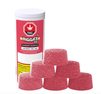 48g BIGGIES-Raspberry Ginger Ale Live Resin CBG+CBD Chews 6/pack 60mg THC